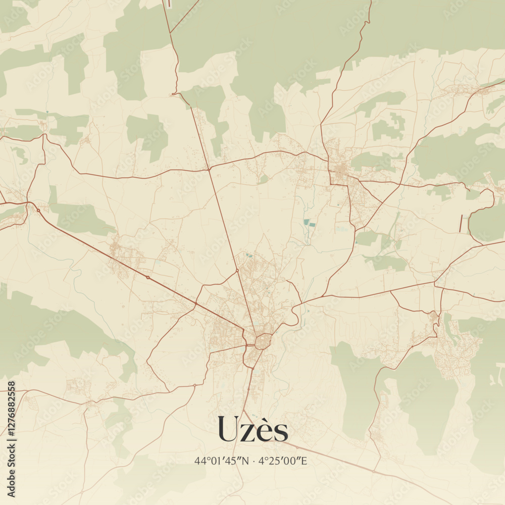 Fototapeta premium Vintage map of Uzès, France.