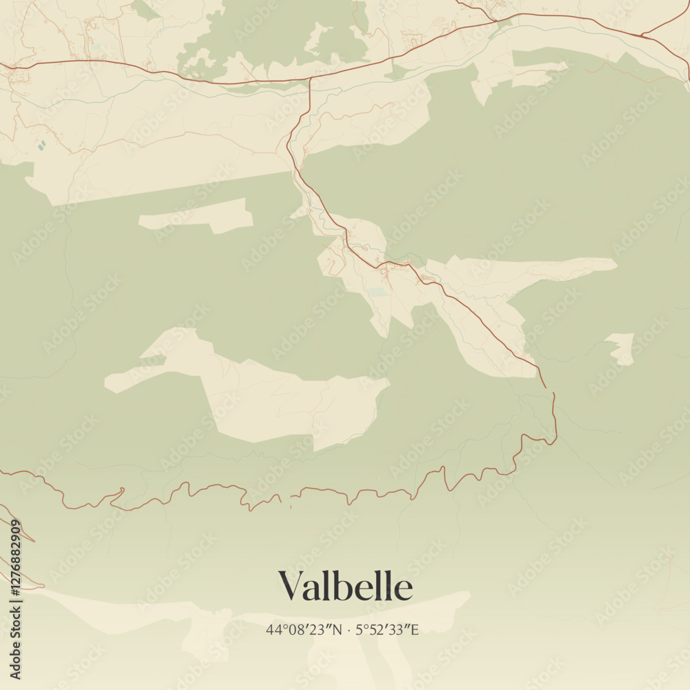 Fototapeta premium Vintage map of Valbelle, France.
