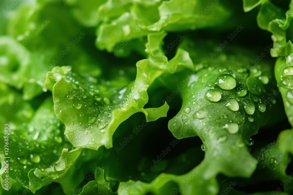 Fresh Green Lettuce with Water Drops Close-Up in Natural Light Fresh Green Lettuce with Water Drops Close-Up in Natural Light