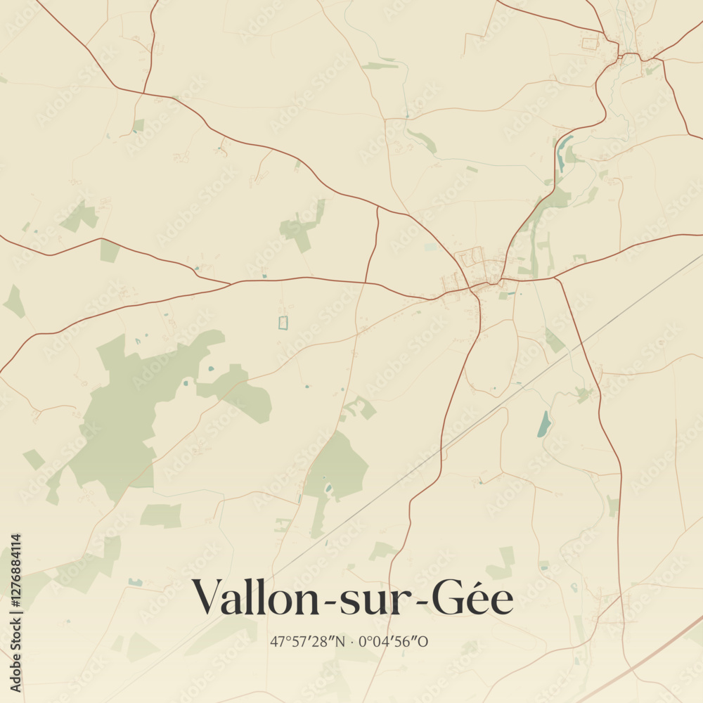 Fototapeta premium Vintage map of Vallon-sur-Gée, France.