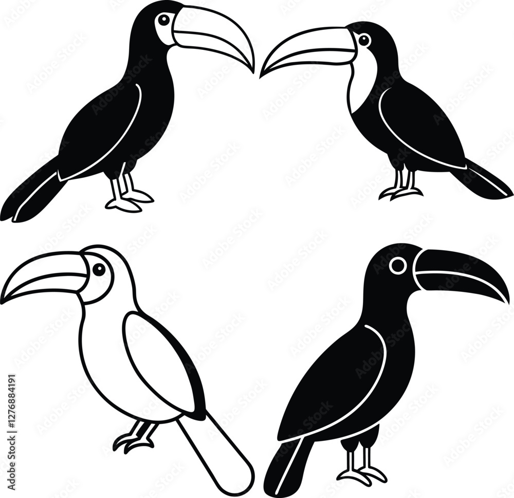 Obraz premium High-Quality Toucan Bird Silhouette Vector Icon Set Perfect for Logos.