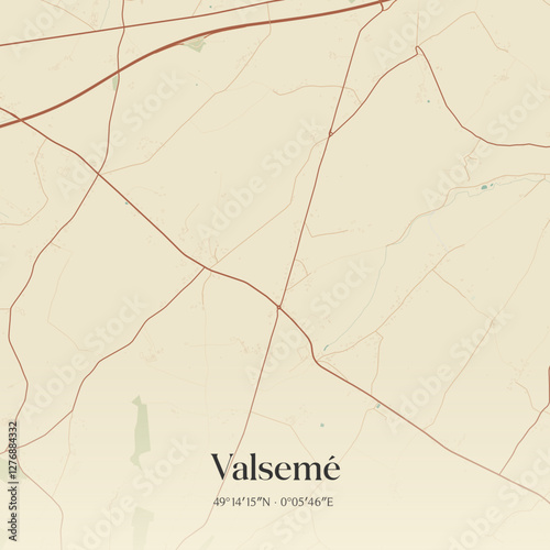 Vintage map of Valsemé, France.