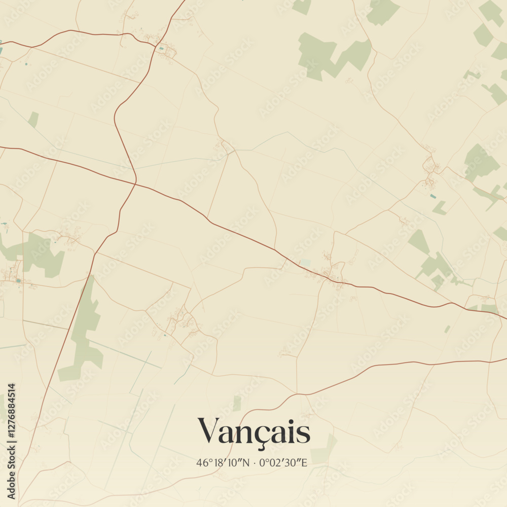 Fototapeta premium Vintage map of Vançais, France.