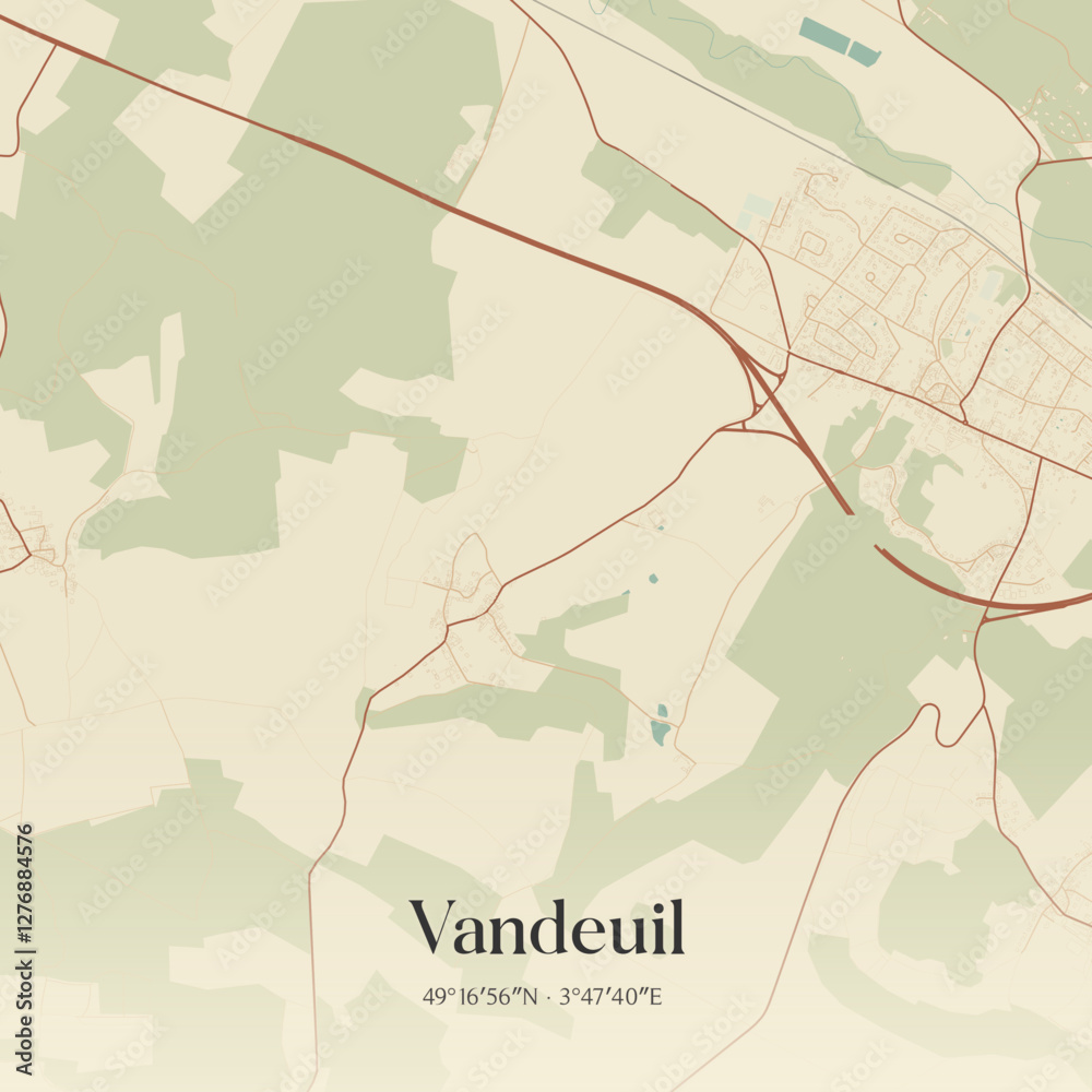 Fototapeta premium Vintage map of Vandeuil, France.