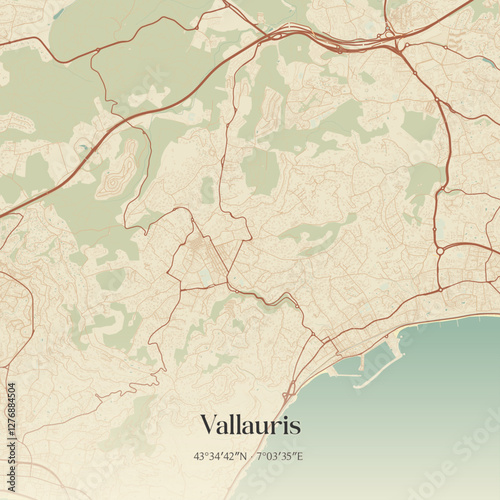 Vintage map of Vallauris, France.