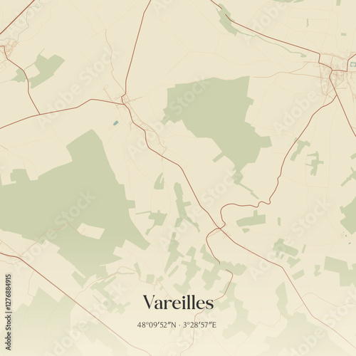 Vintage map of Vareilles, France.