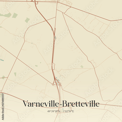 Vintage map of Varneville-Bretteville, France.