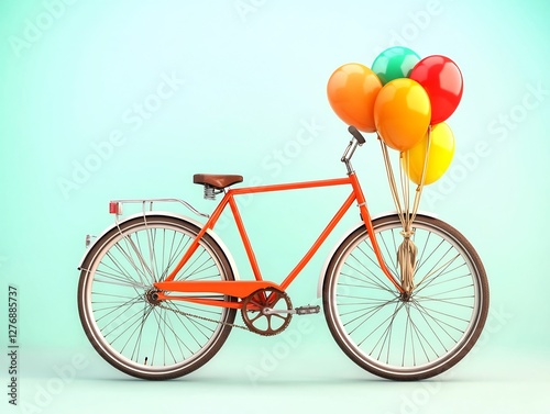 vintage bicycle colorful balloons tied illustration photo