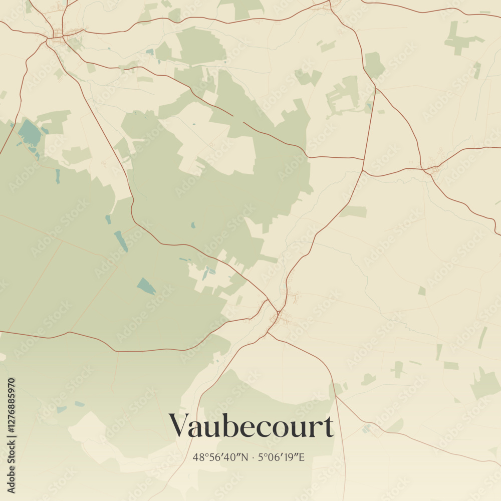 Fototapeta premium Vintage map of Vaubecourt, France.