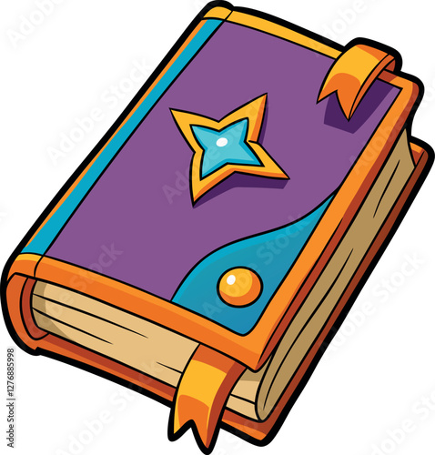 Bright and Playful Minimalist Vector Illustration of a Cartoon Spell Book – High-Quality Colorful Digital Art with a Fantasy, Magical, and Mystical Design