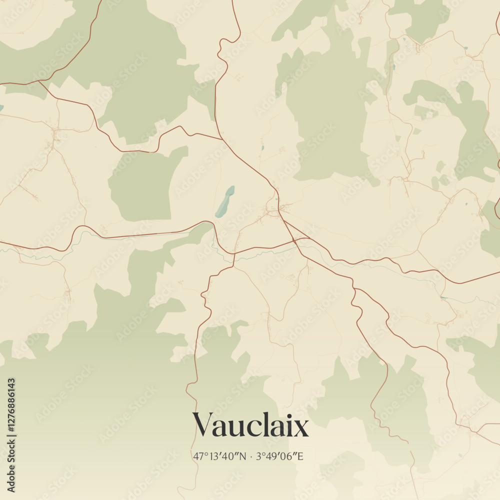Fototapeta premium Vintage map of Vauclaix, France.