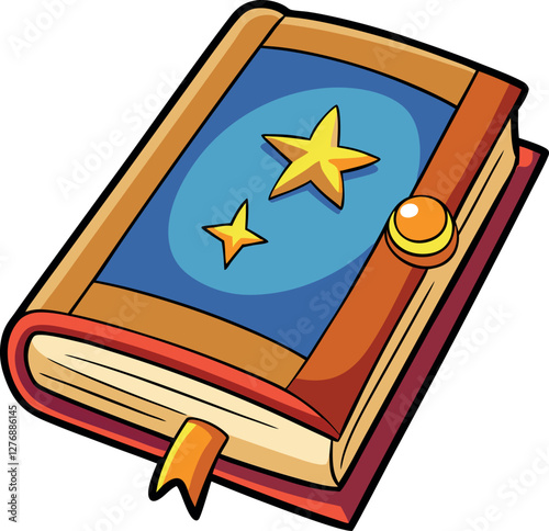 Bright and Playful Minimalist Vector Illustration of a Cartoon Spell Book – High-Quality Colorful Digital Art with a Fantasy, Magical, and Mystical Design