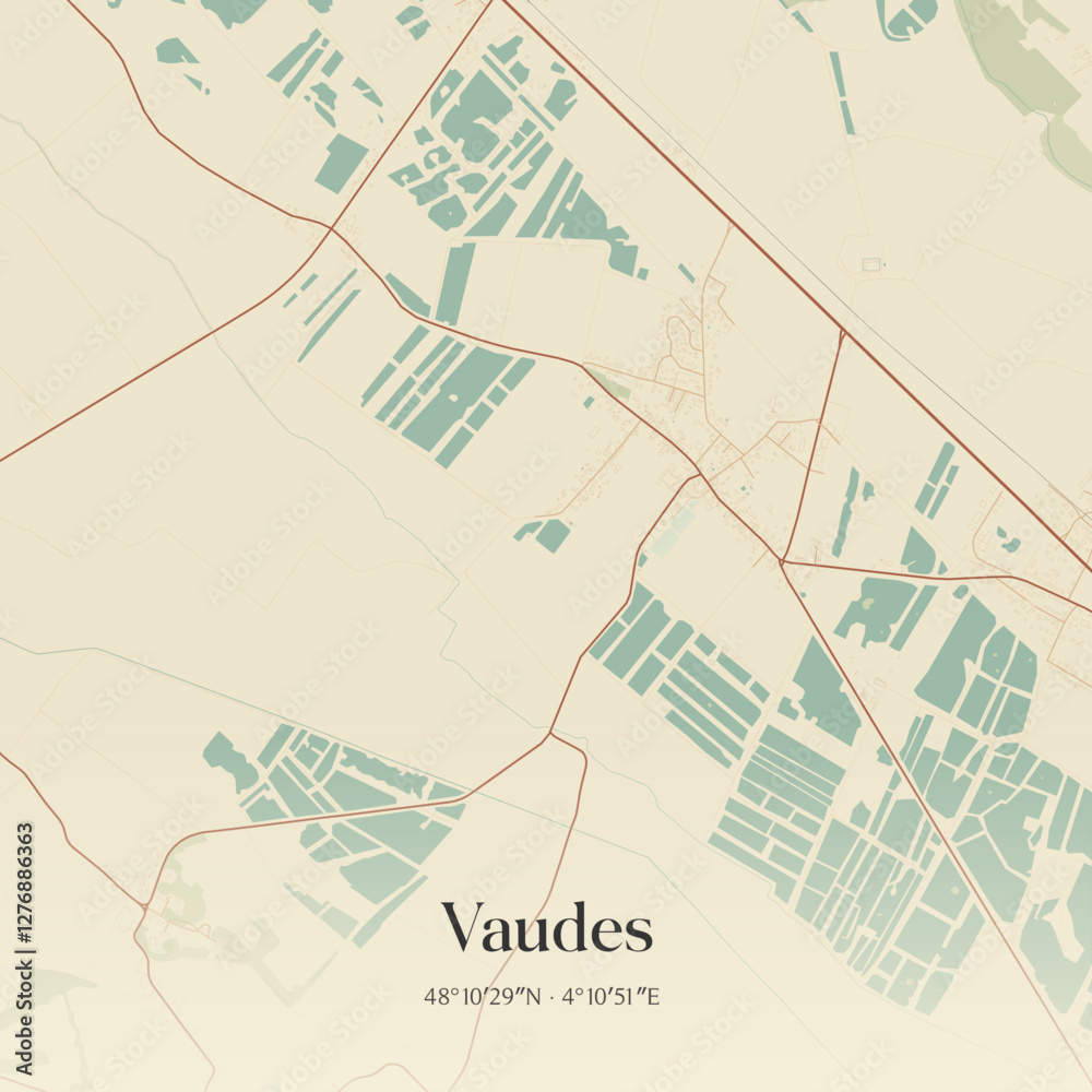 Fototapeta premium Vintage map of Vaudes, France.