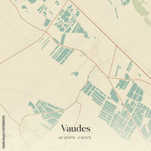 Vintage map of Vaudes, France.