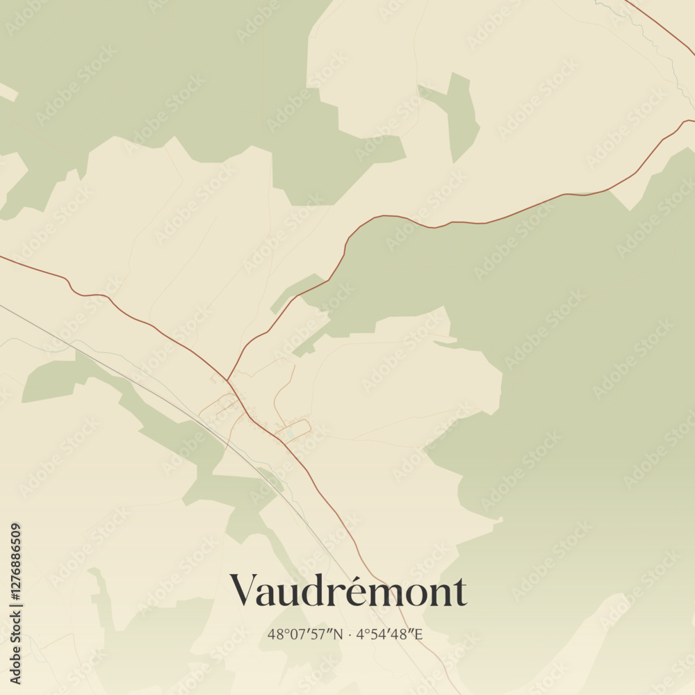 Obraz premium Vintage map of Vaudrémont, France.