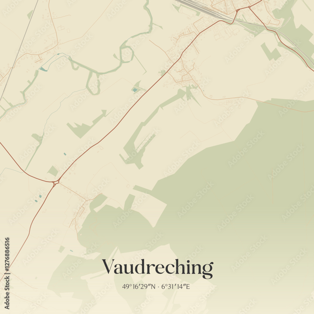 Fototapeta premium Vintage map of Vaudreching, France.