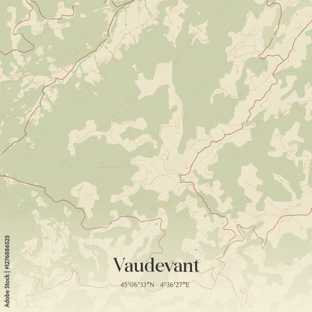 Fototapeta premium Vintage map of Vaudevant, France.