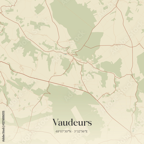 Vintage map of Vaudeurs, France.