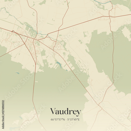 Vintage map of Vaudrey, France.