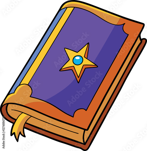 Bright and Playful Minimalist Vector Illustration of a Cartoon Spell Book – High-Quality Colorful Digital Art with a Fantasy, Magical, and Mystical Design