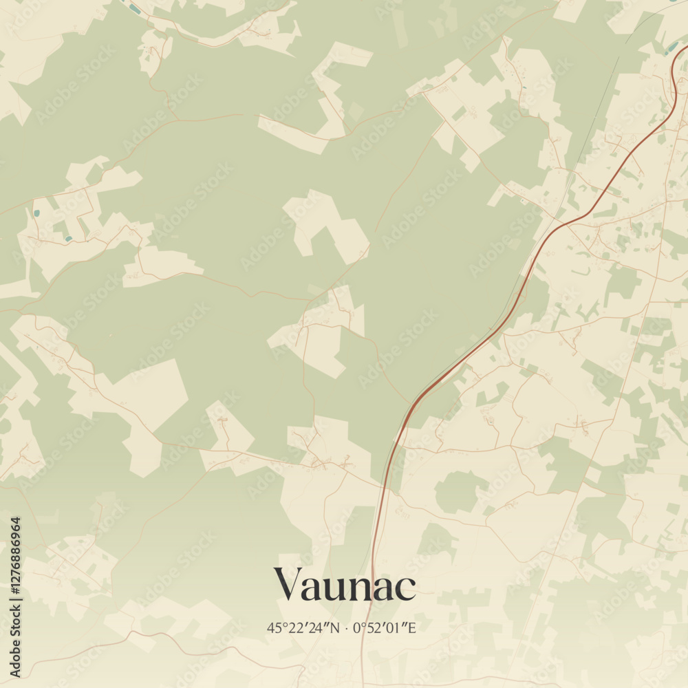Fototapeta premium Vintage map of Vaunac, France.