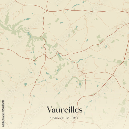Vintage map of Vaureilles, France.