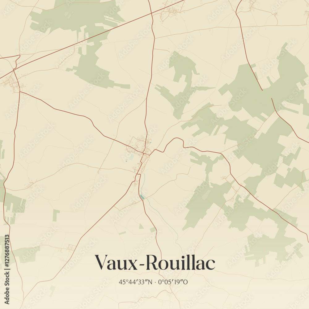 Fototapeta premium Vintage map of Vaux-Rouillac, France.