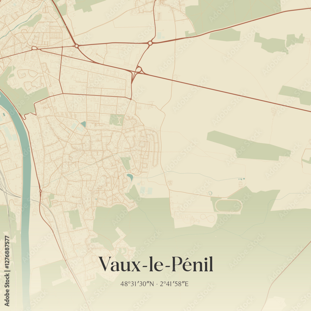 Obraz premium Vintage map of Vaux-le-Pénil, France.