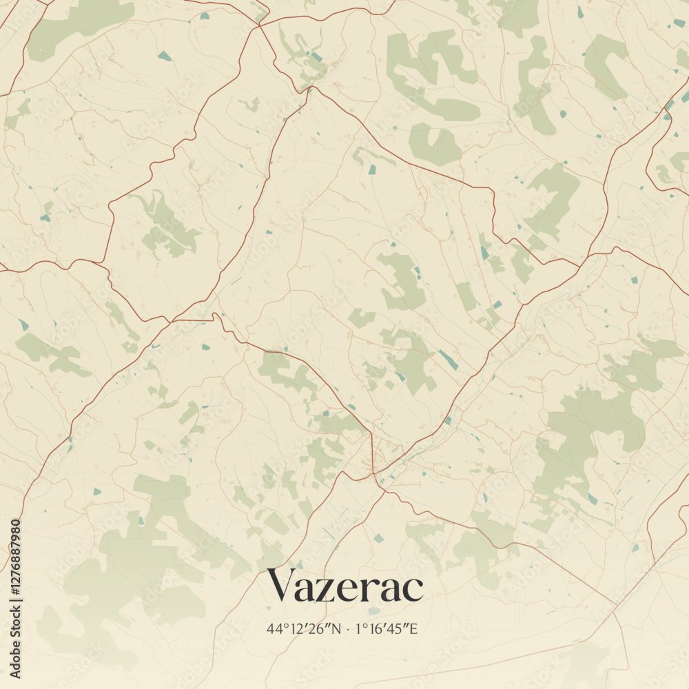 Fototapeta premium Vintage map of Vazerac, France.