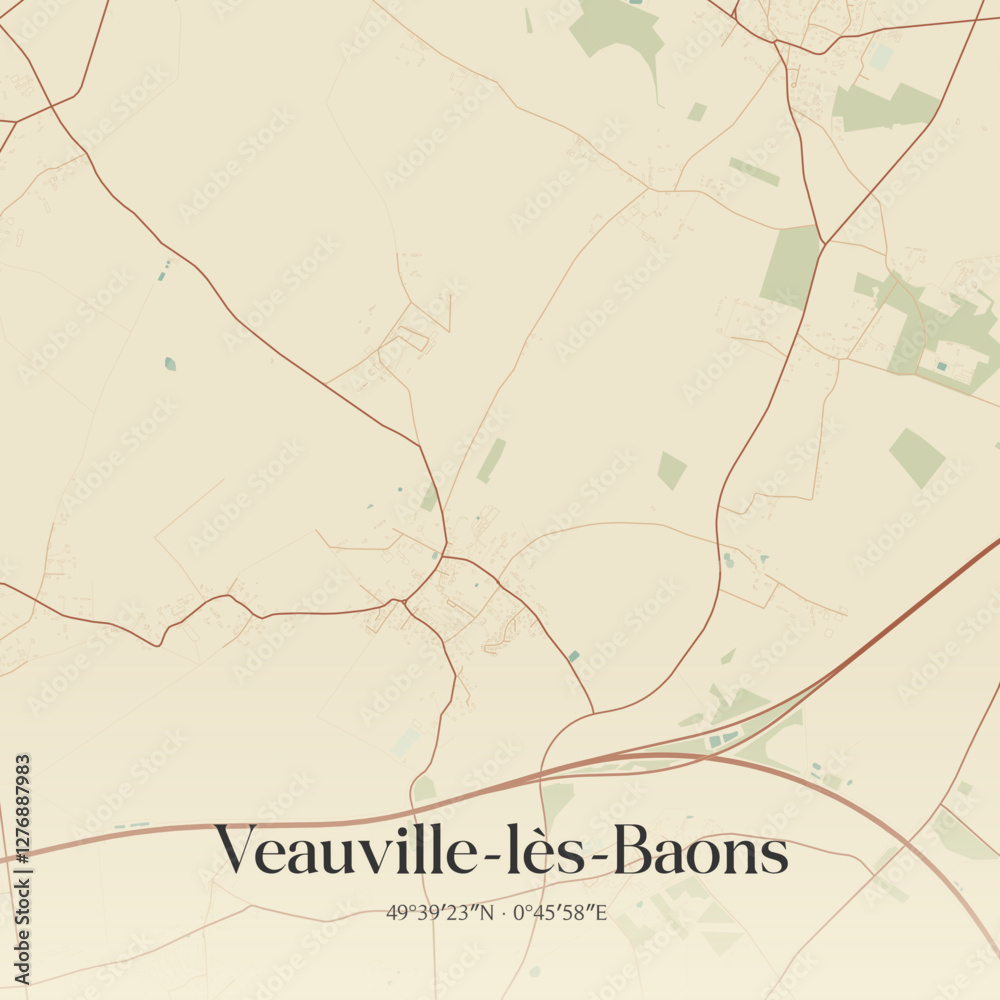 Fototapeta premium Vintage map of Veauville-lès-Baons, France.