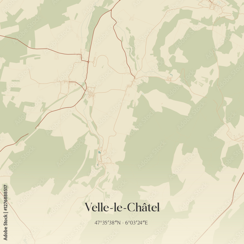Fototapeta premium Vintage map of Velle-le-Châtel, France.