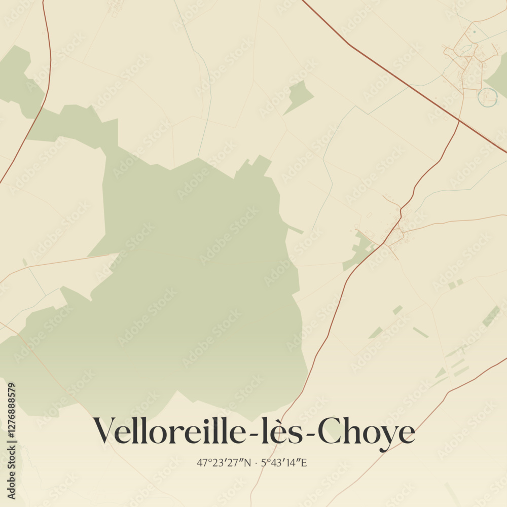 Fototapeta premium Vintage map of Velloreille-lès-Choye, France.