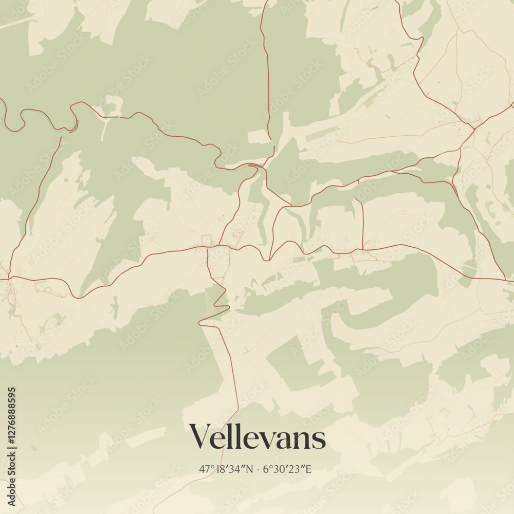 Obraz premium Vintage map of Vellevans, France.