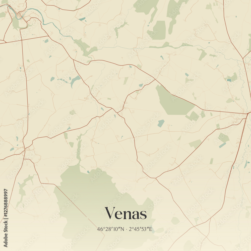 Obraz premium Vintage map of Venas, France.