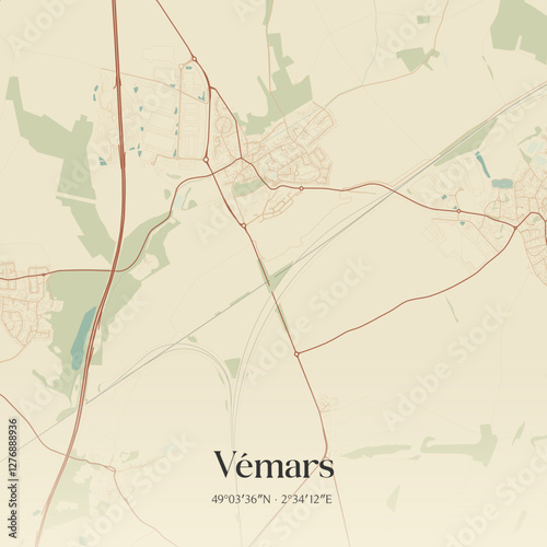 Vintage map of Vémars, France.