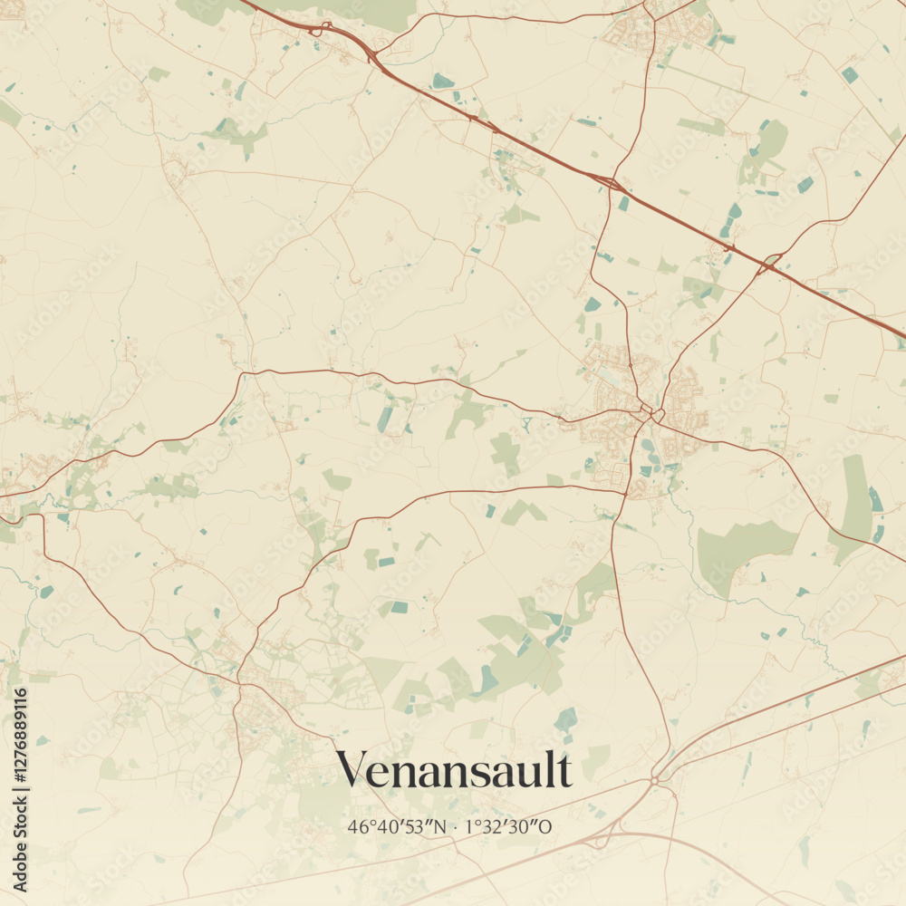 Fototapeta premium Vintage map of Venansault, France.