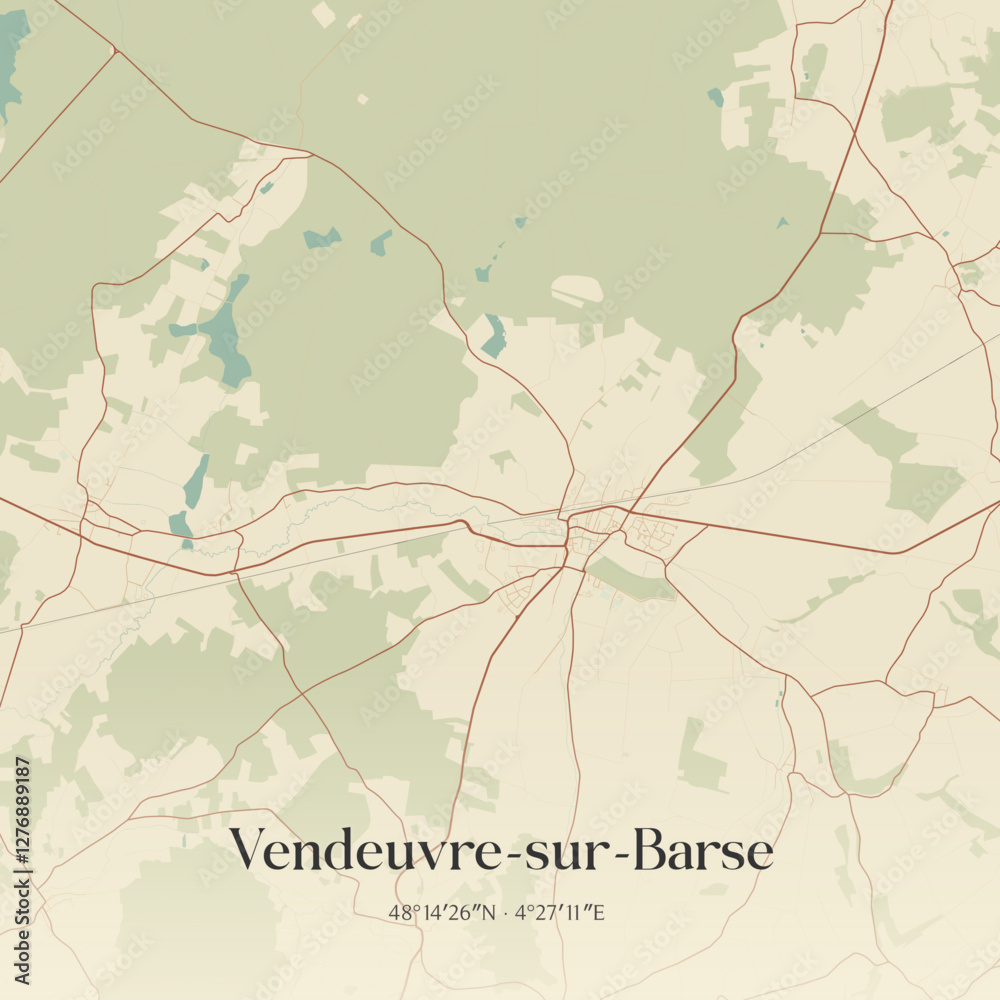 Fototapeta premium Vintage map of Vendeuvre-sur-Barse, France.