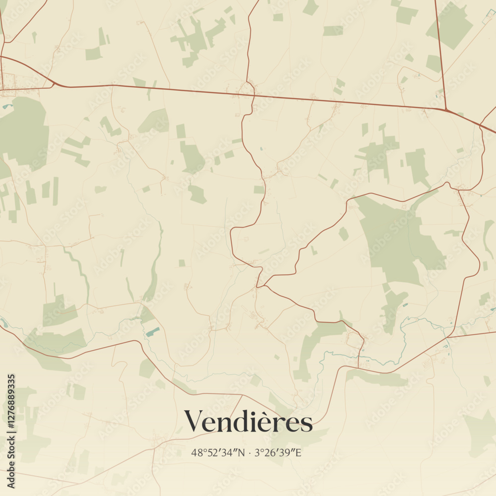Fototapeta premium Vintage map of Vendières, France.