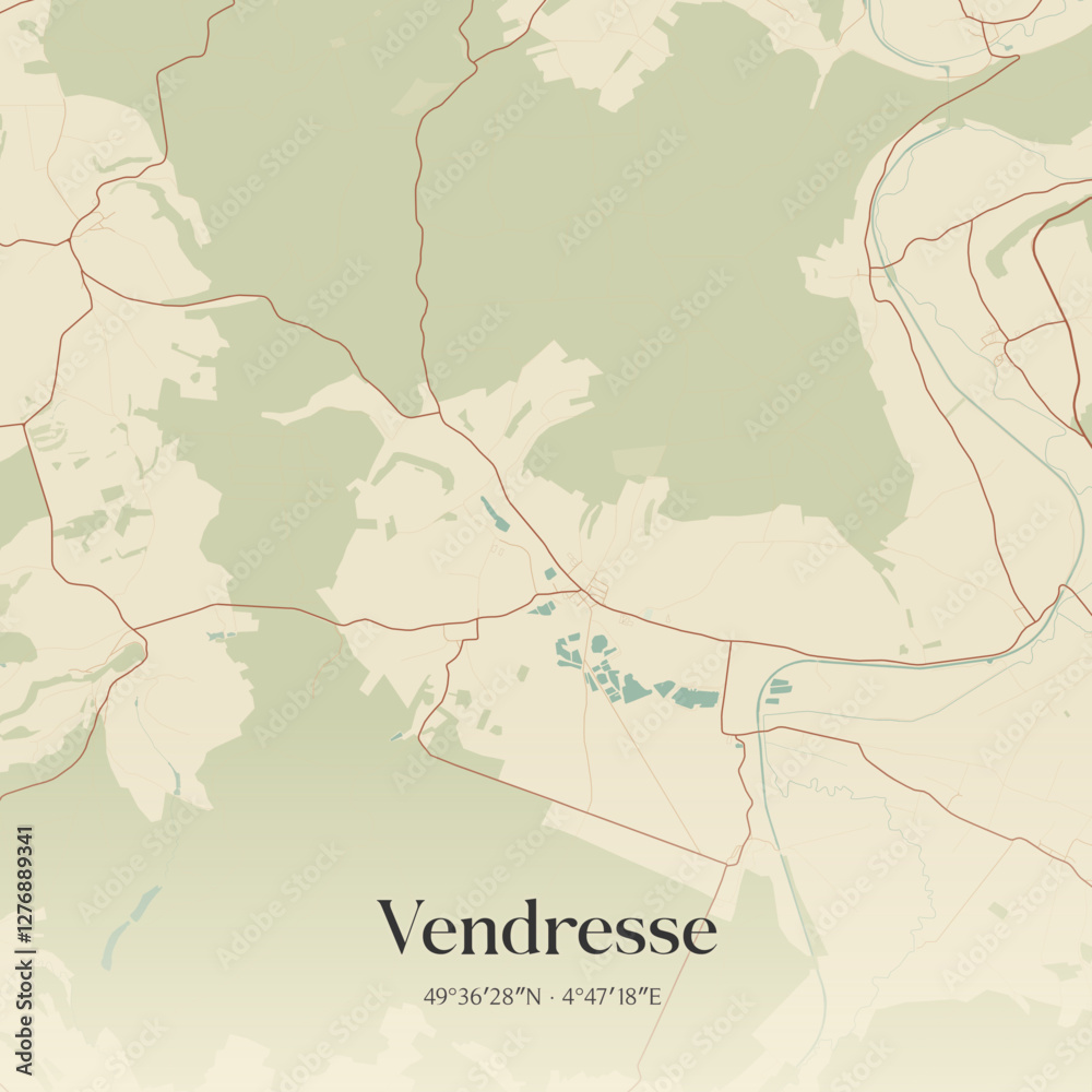 Fototapeta premium Vintage map of Vendresse, France.