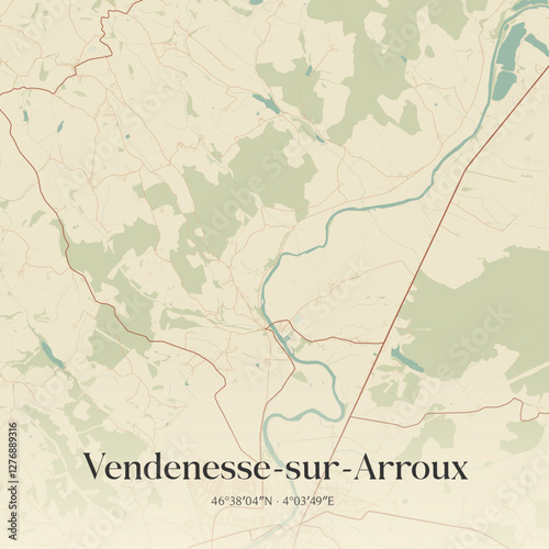 Vintage map of Vendenesse-sur-Arroux, France.