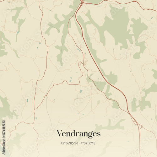 Vintage map of Vendranges, France.