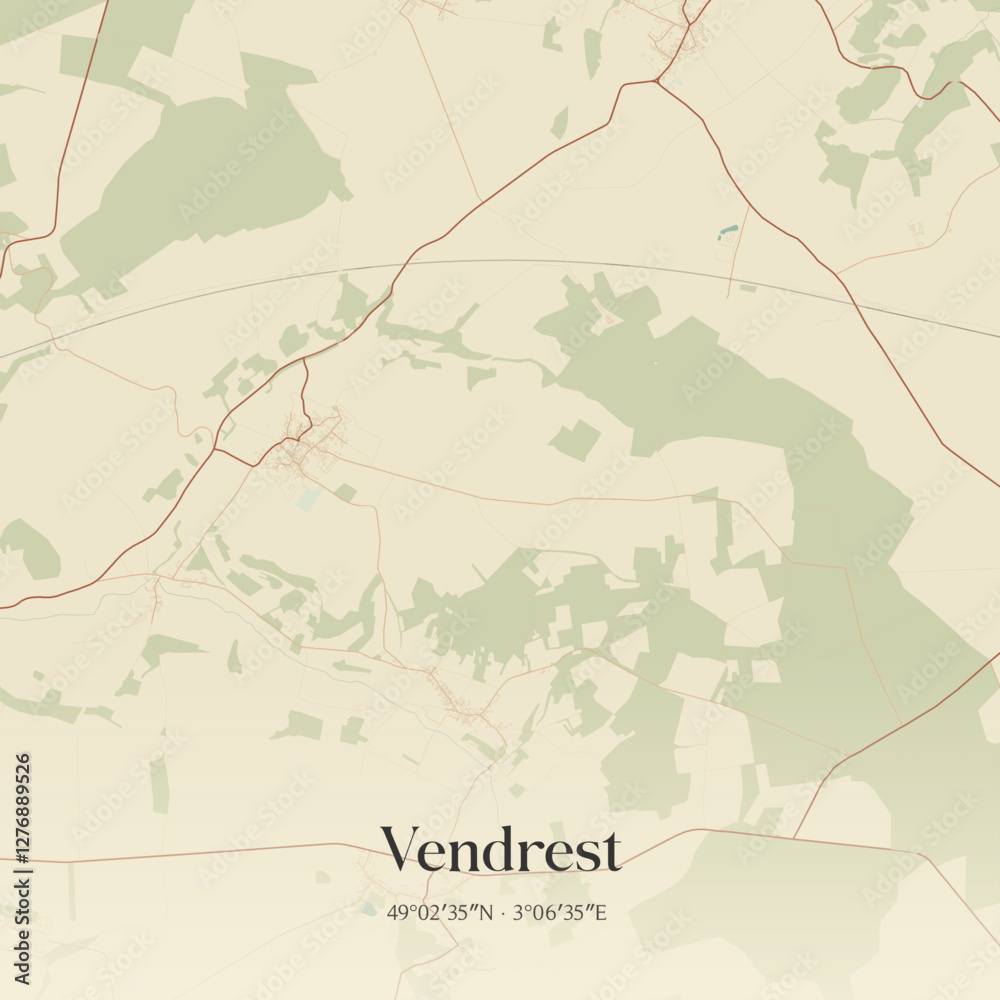 Fototapeta premium Vintage map of Vendrest, France.