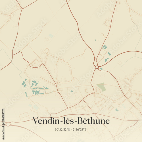 Vintage map of Vendin-lès-Béthune, France.