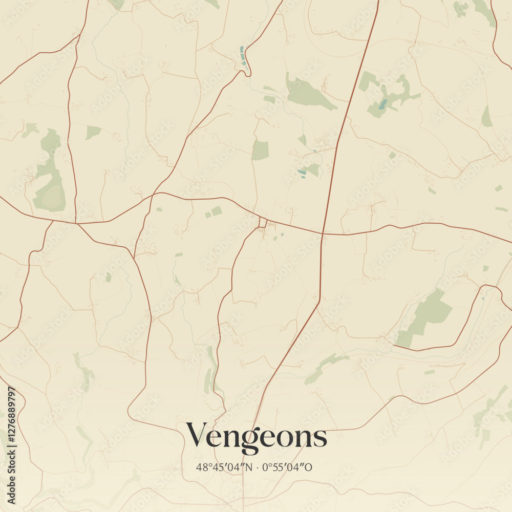 Fototapeta premium Vintage map of Vengeons, France.