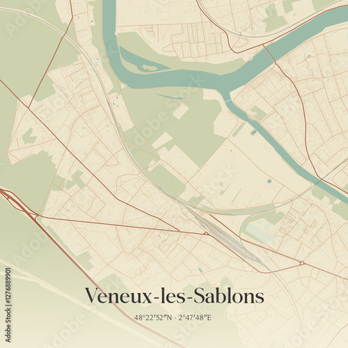 Vintage map of Veneux-les-Sablons, France.