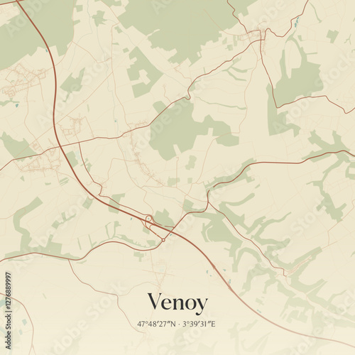 Vintage map of Venoy, France.