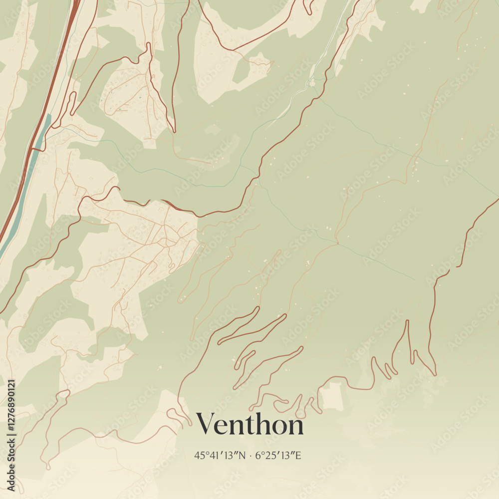 Obraz premium Vintage map of Venthon, France.