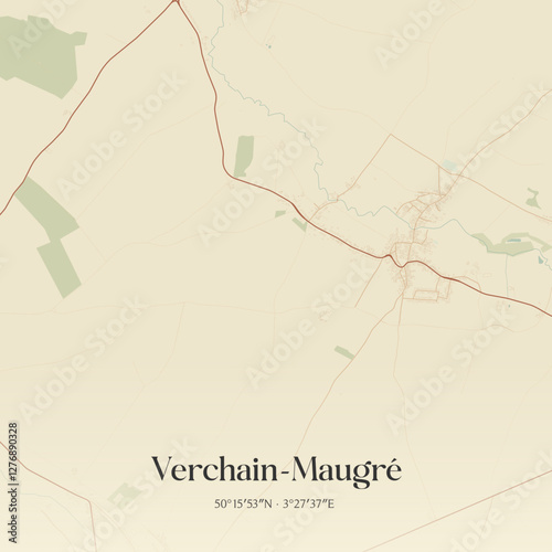 Vintage map of Verchain-Maugré, France.