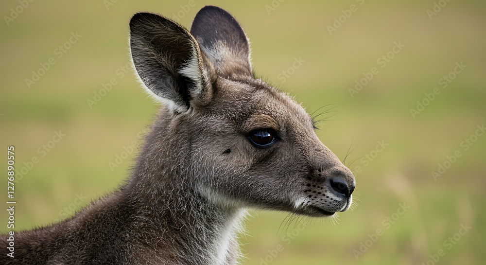 Fototapeta premium Profile of a Young Kangaroo in Nature with Blurred Background
