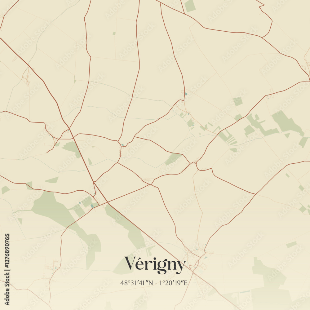 Fototapeta premium Vintage map of Vérigny, France.